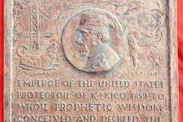 Emperor Norton “Pause, Traveler” plaque (1939) following 2018 restoration. Photo: 